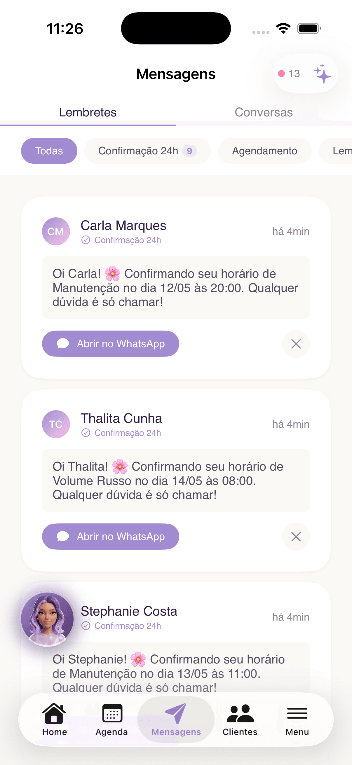 Lembretes prontos pra enviar no WhatsApp