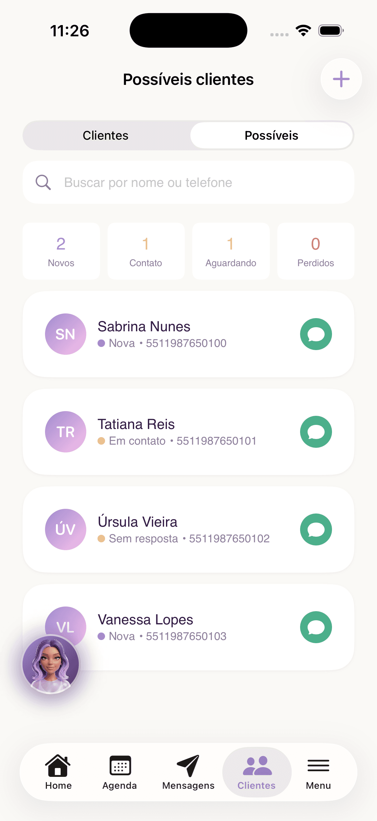 Lista de possíveis clientes