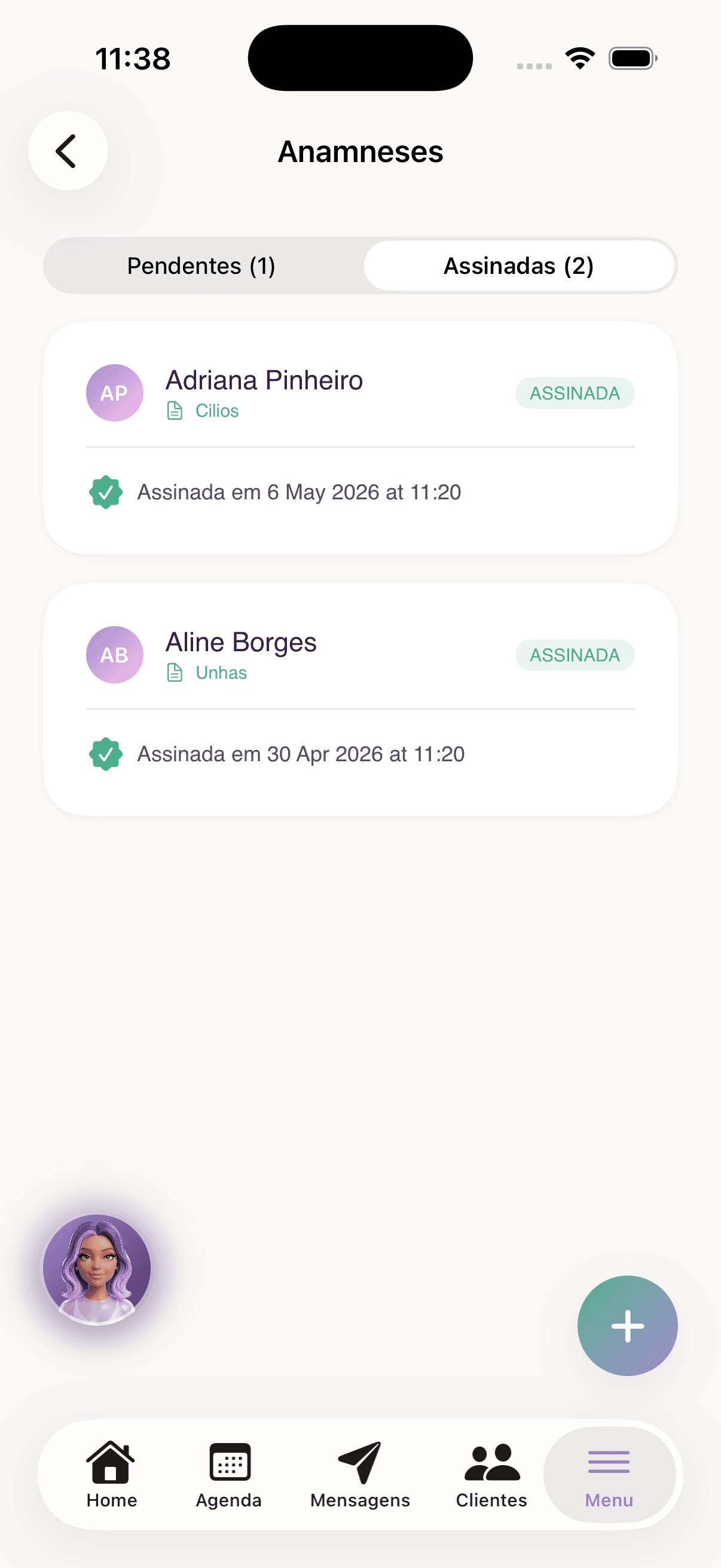 Anamneses assinadas digitalmente